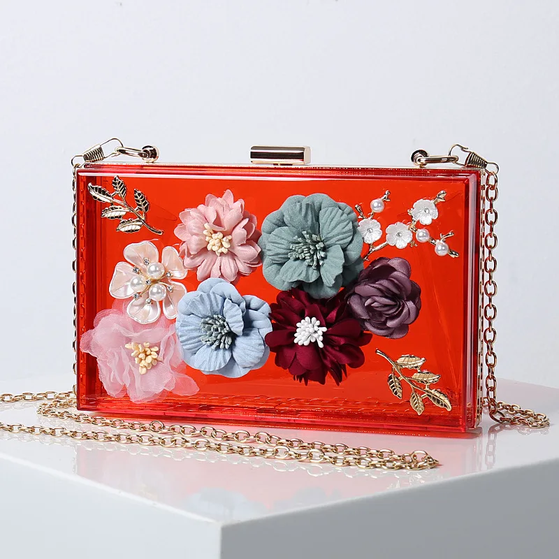 

New Women's Shoulder Flower Bag Transparent Acrylic Purse Luxury High Quality Handbag Evening Clutch