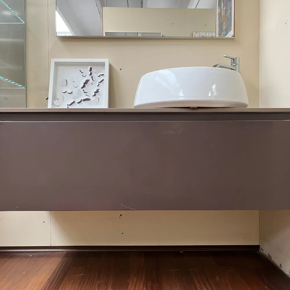 Wall-Mounted Matte Chocolate Brown Vanity with Stone-Look Porcelain Top,  Spacious Drawer, Sink & Faucet Ready Made in Italy