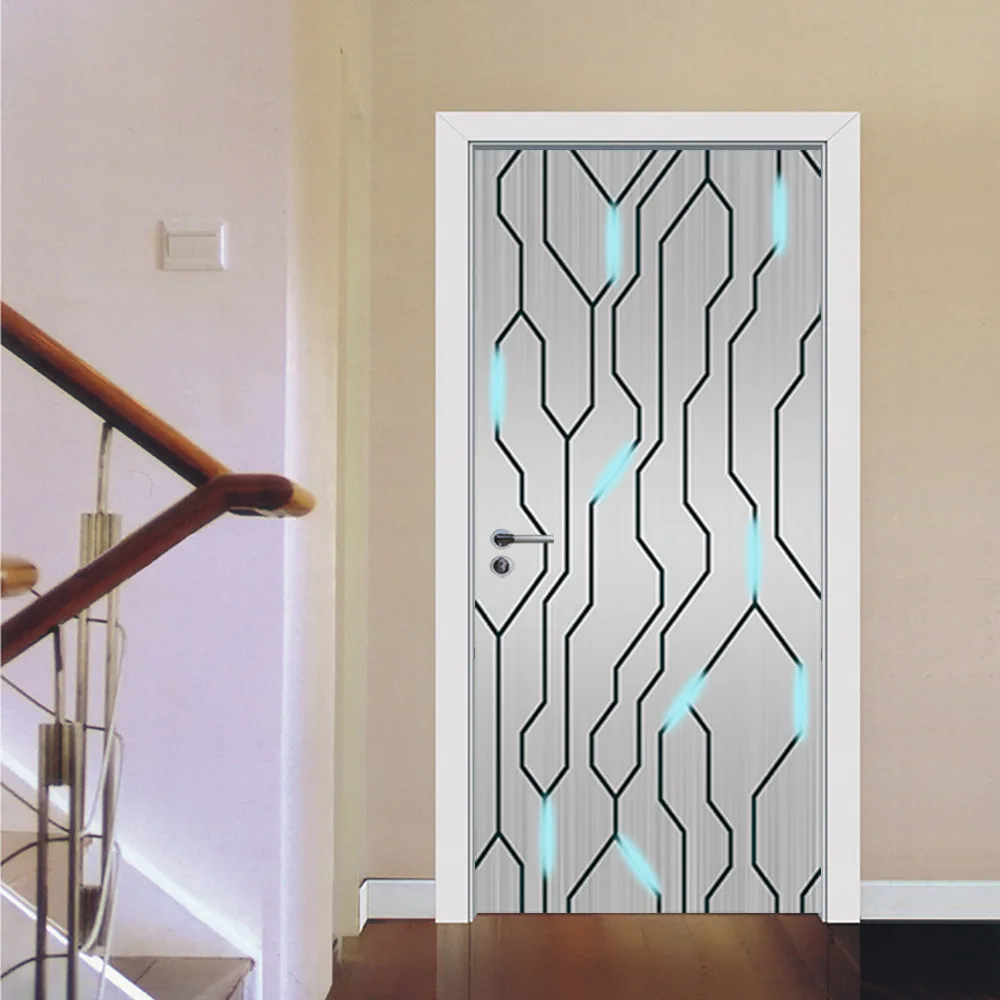Modern Door Sticker Simulate Glass Pattern Geometric Self Adhesive Flower Wall Sticker Waterproof Washing Room Home Decor Decal
