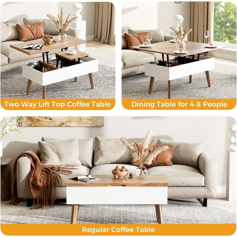 3 in 1 Lift Top Coffee Table, Ten Minutes Install Multifunction Coffee Table, Coffee Table Converts to Dining Table, Walnut