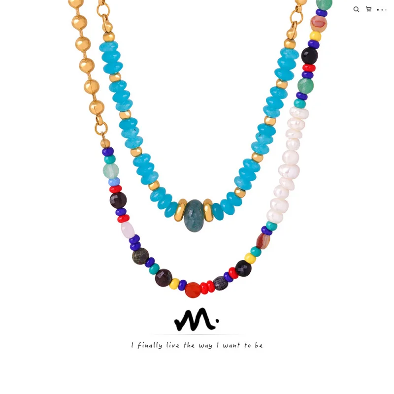 

【Mirrordust】Vintage Style New Fashion Retro Light Luxury Natural Stone Freshwater Pearl Beaded Necklace Jewelry for Women