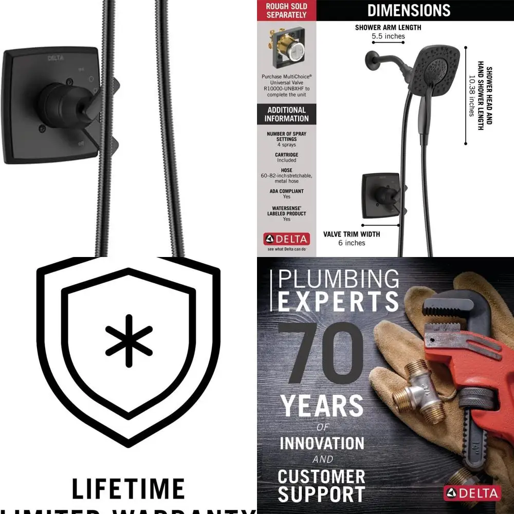 

Dual-Handle Shower Trim Kit with In2ition 2-in-1 Shower Head and Handheld Spray, Matte Black, T17264-BL-I (Valve Not Included)