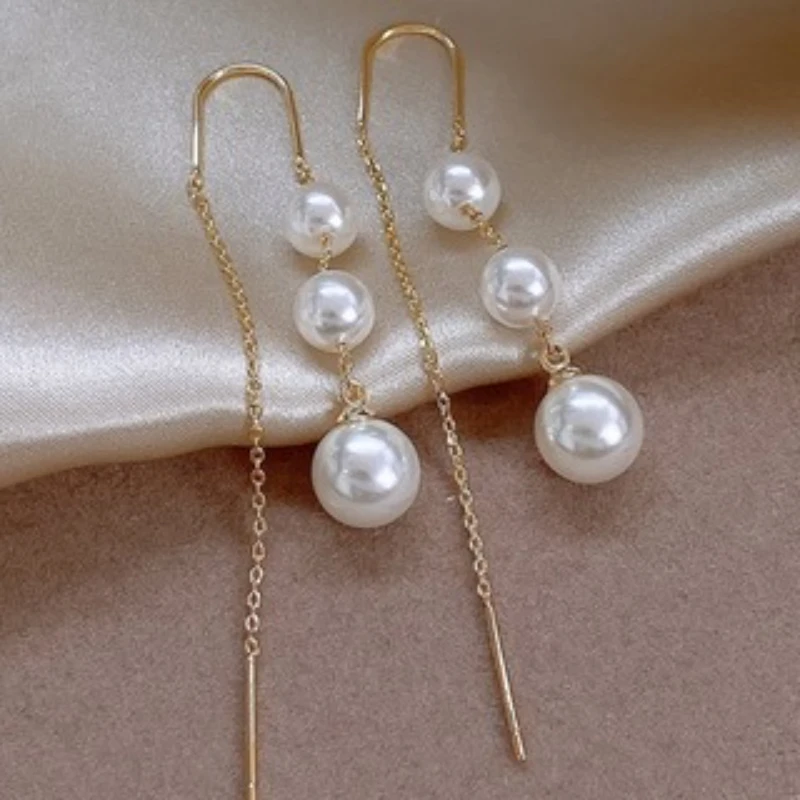French Gentle Style Faux Pearl Tassel Earrings, Women's Elegant Temperament Daily Versatile Holiday Accessories Gift