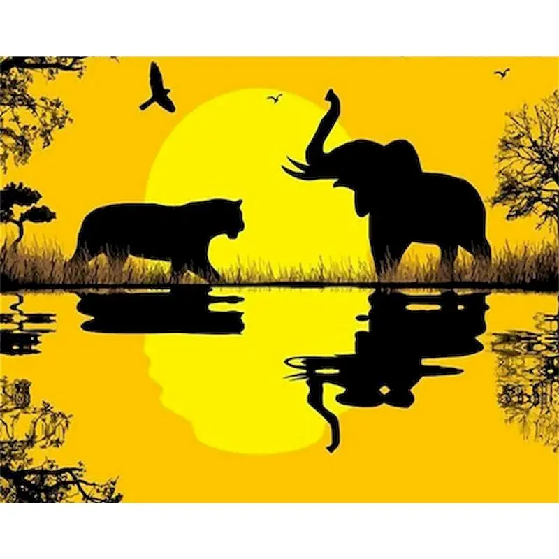 GATYZTORY Sunset Elephants DIY Painting By Numbers