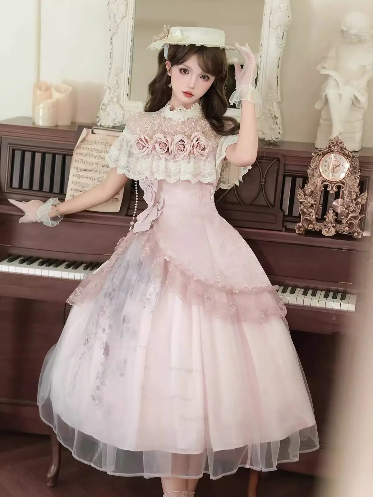 Nouveau poème Rose original Lolita femme douce élégante fille Lolita rétro palais danse fête princesse robe ensemble