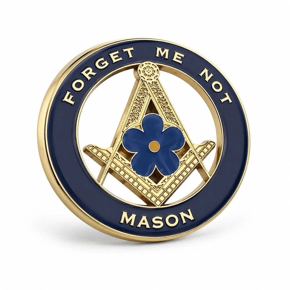 Forget Me Not Masonic Car Emblem Metal Gold Plated Freemason Symbol Car Badge Sticker with Red Adhesive,3 inches,Blue Black