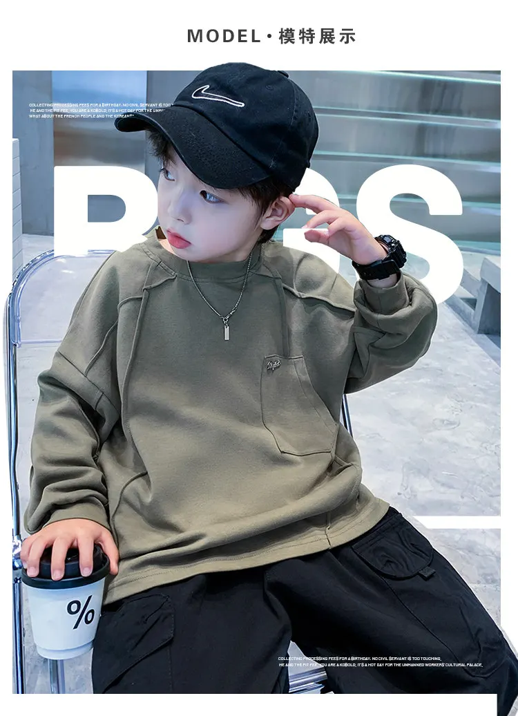 Neue Jungen-Sweatshirts 8 10 12 14 Jahre Alte Kinder Pullover Baumwolle Langarm Koreanische Kleidung Frühling Herbst Lässige Sweatshirts Oberteile – Detail 2