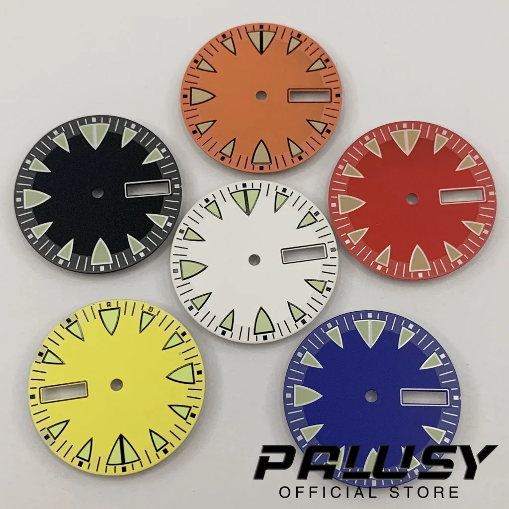 28.5mm NH36 Black White Red Orange Yellow Blue Watch Dial Green Luminous for NH36 4R36 Movement Watch Faces Replacement Parts