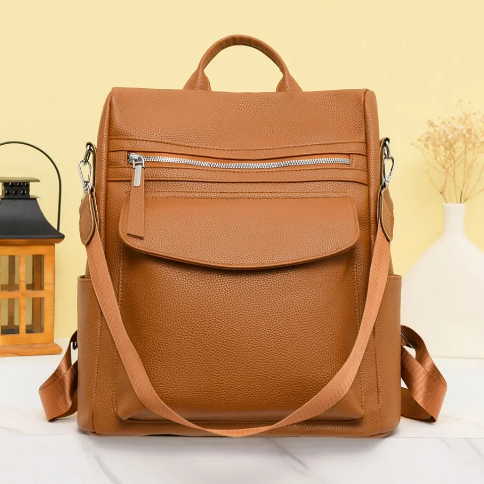 

High Quality PU Leather Backpack For Women Men Luxury Designer Back Pack Student School Bag Travel Rucksack Business Sac A Dos