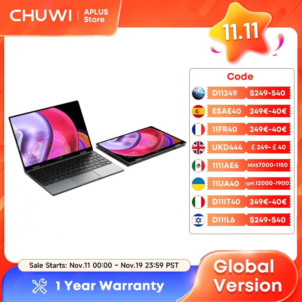 CHUWI MiniBook X 2-in-1 Tablet Laptop Intel N100 Notebook 12GB LPDDR5 512G SSD 10.51