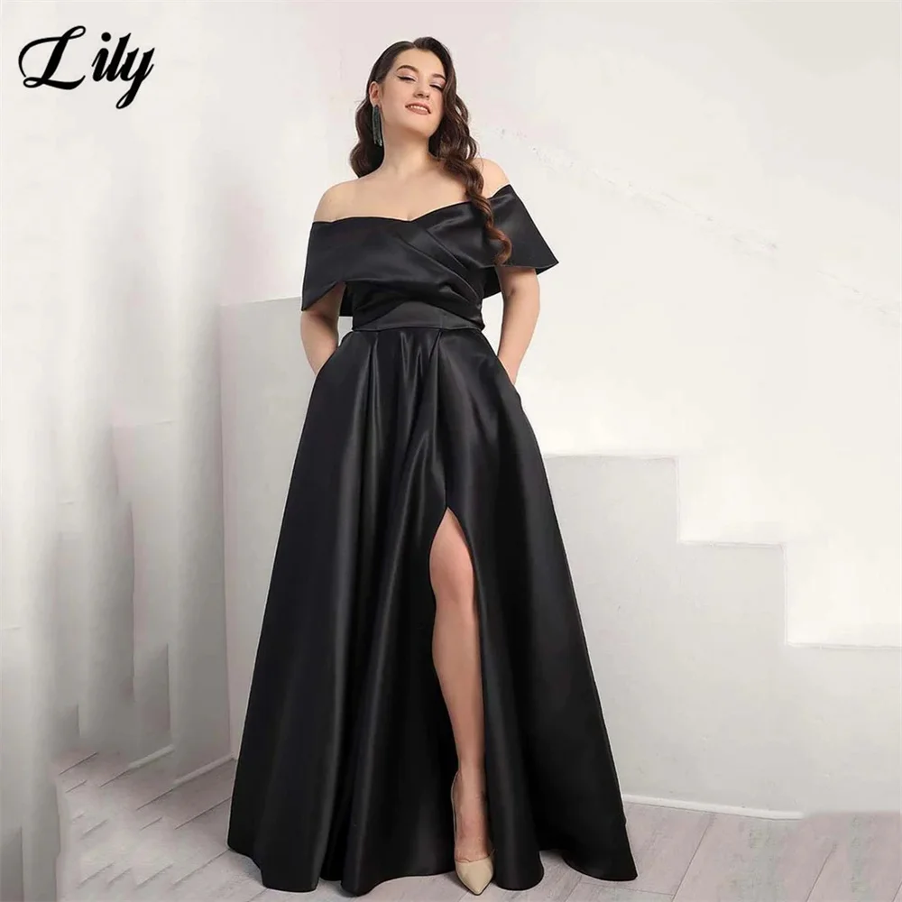 Lily Blue Elegant Prom Dress Off The Shoulder Corset Evening Dresses Satin Side High Split Bridesmaid Dress for Woman Customized