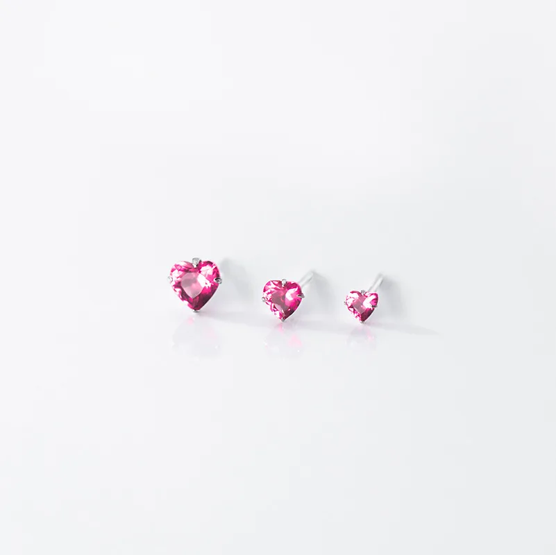 La Monada Womens Earrings Silver 925 Small 925 Silver Earrings For Women Silver Stud Earrings Pink Heart Zircon Girls Ladies