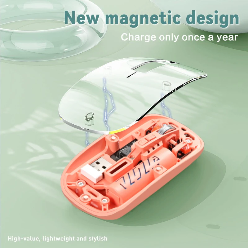 Wireless Transparent Mouse Bluetooth USB Rechargeable 800-1600 DPI 125Hz Ergonomic for Gaming Office iPad Tablet PC Laptop Phone