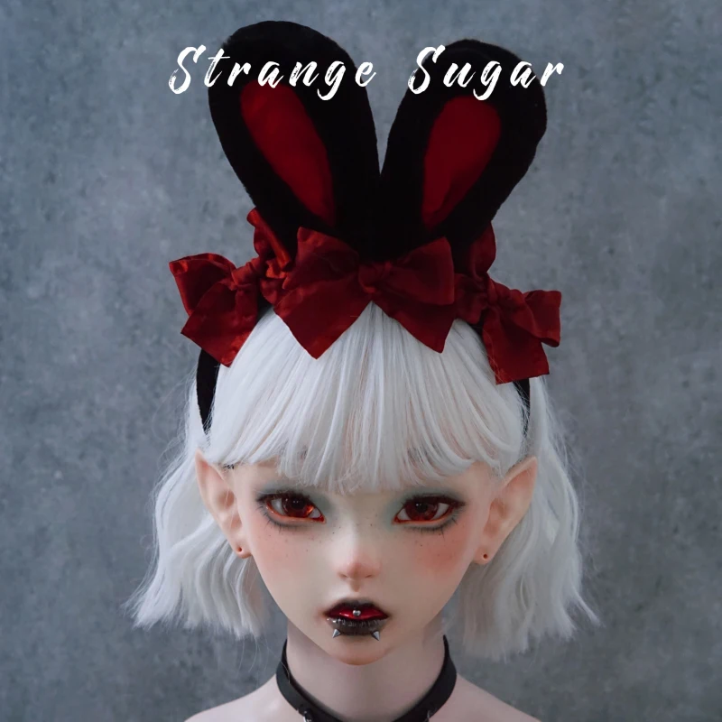 

Original manual rabbit rabbit hair hoop head band dark red and black lolita lovely bowknot headdress kc