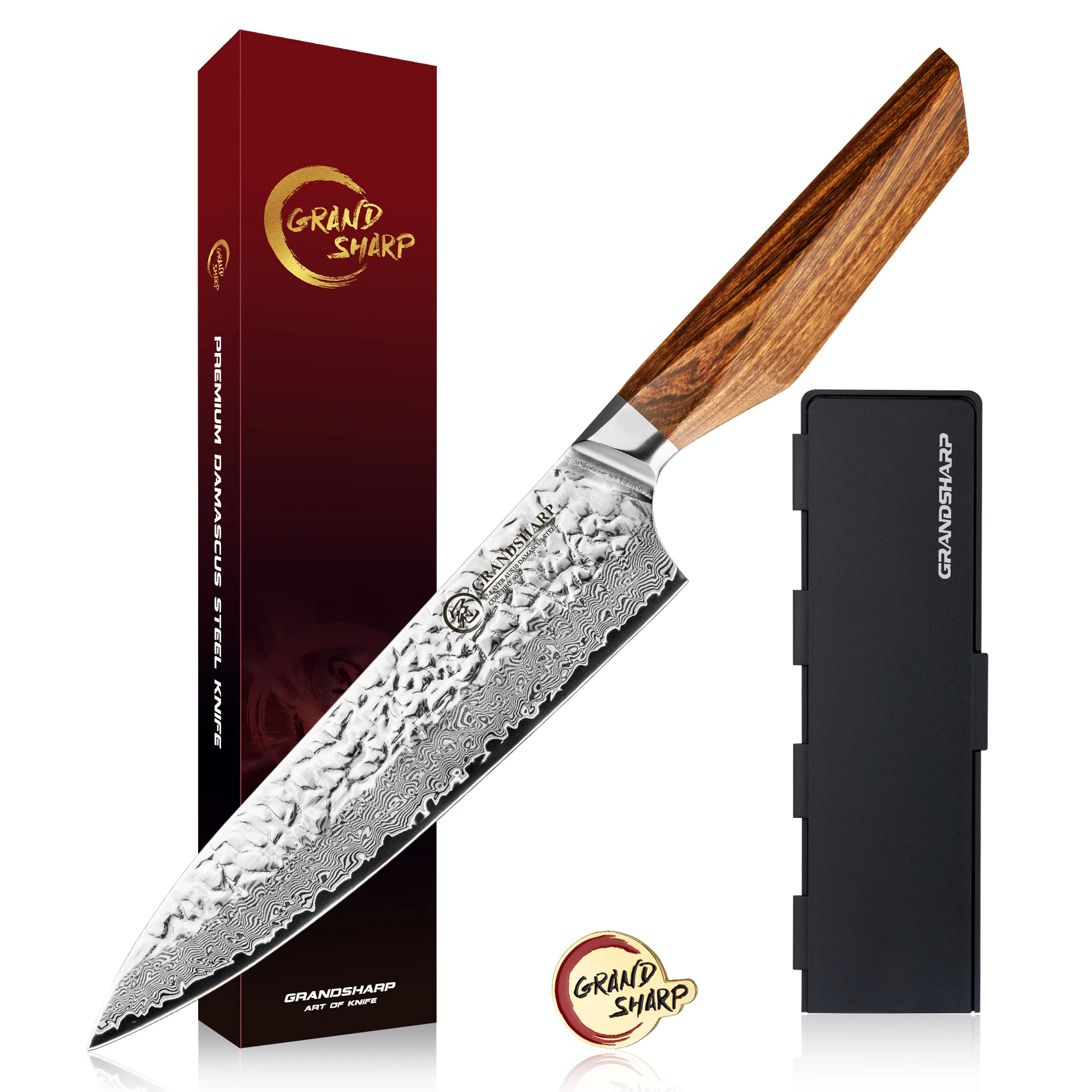 Grandsharp 8 Inch Chef Knife Damascus Steel 67 Layers Aus-10 Africa Rose Wood Handle Sharp Kitchen Knife Best Gift For Cooks