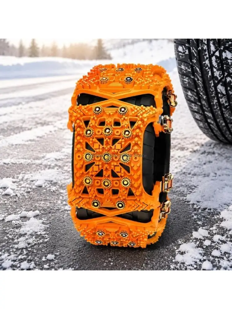 Encircling Tire Snow Chain for Snow and Ice Conditions, 6-Piece Polyurethane TPU Set with Metal Closure Hardware