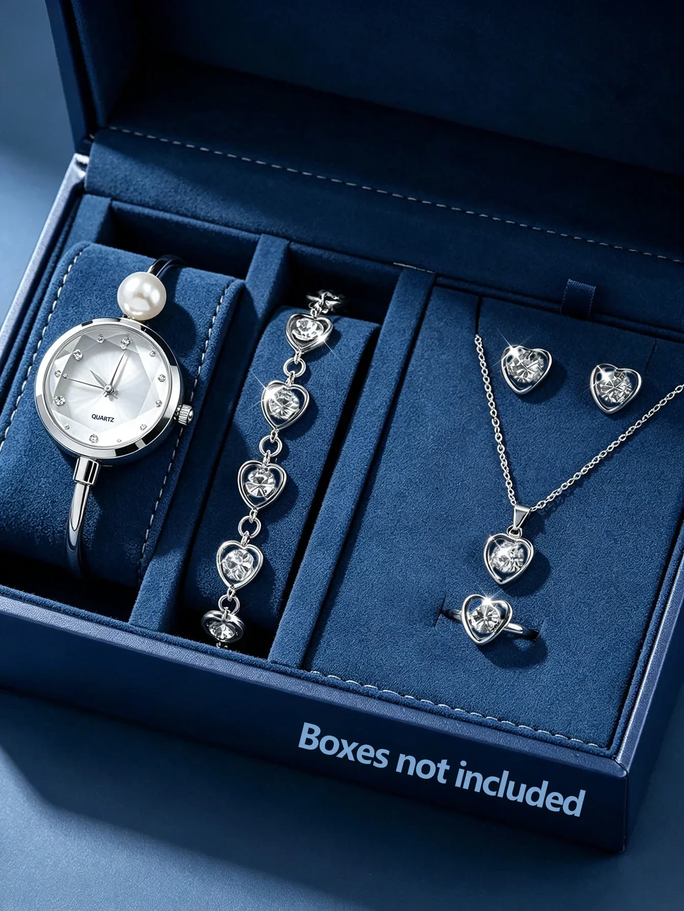 Ladies Bracelet Quartz Watch Set with Embellished Design And Pearl Accents Perfect Gift for Your Loved On