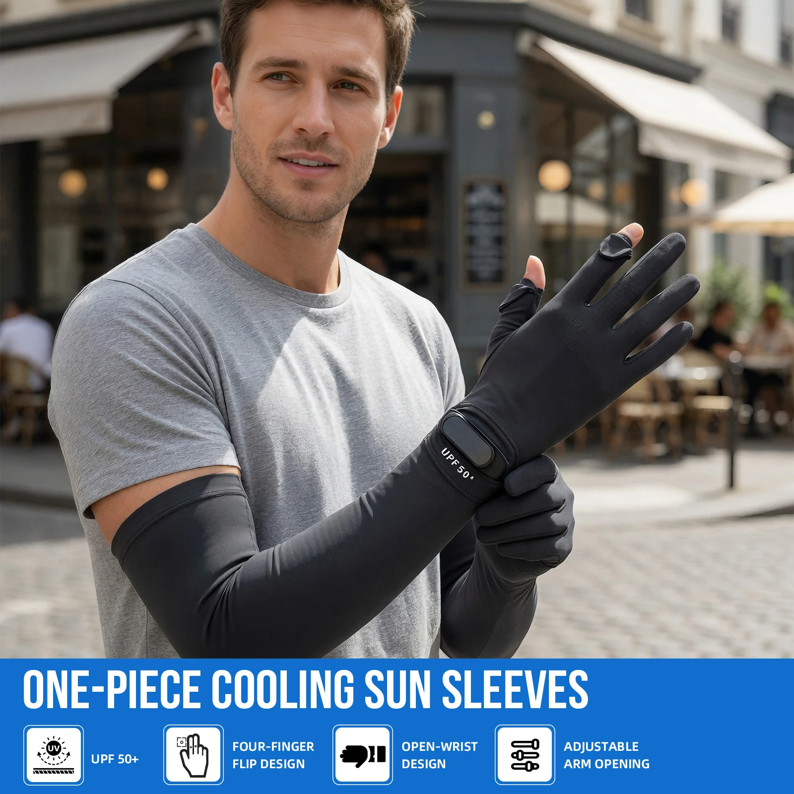 

a pair of UPF50+ Sun Protection Arm Sleeves Gloves Ice Silk Cooling Full Arm Cover for Men Women Cycling Fishing Driving Outdoor