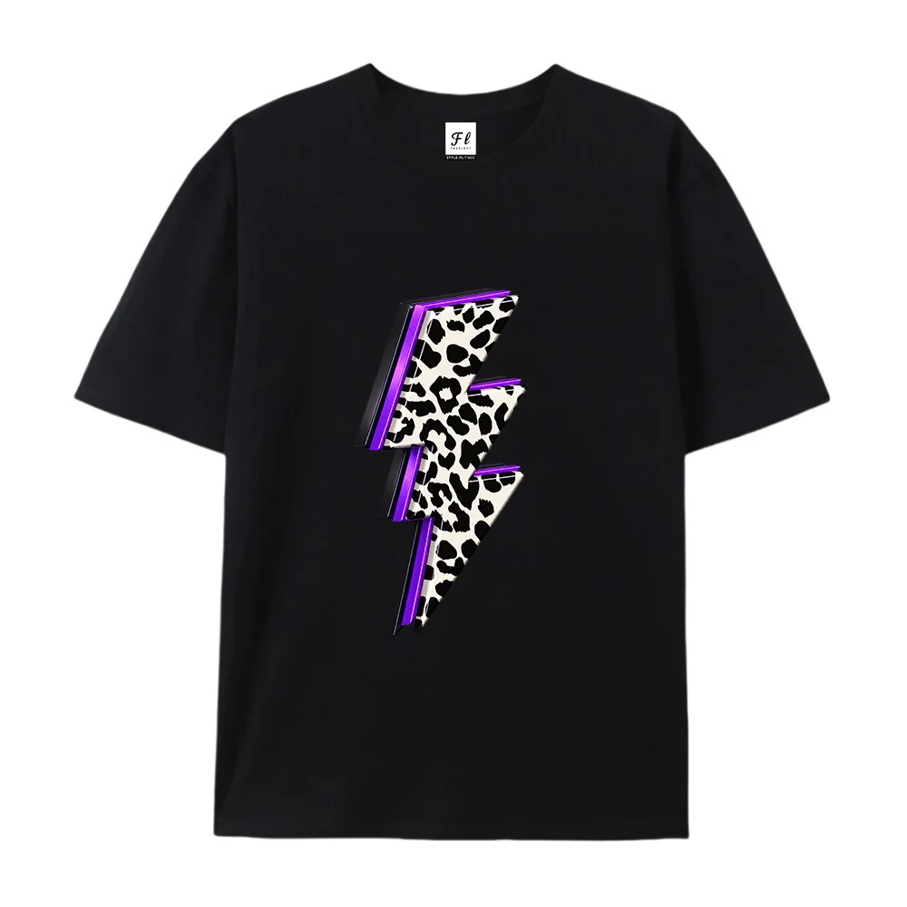 Women Lightning Bolt T Shirt Leopard Print Graphic Tees Purple 3D Shadow Loose Casual Short Sleeve Tops Y2K Streetwear