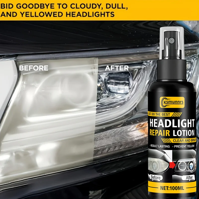 Headlight repair spray, removes yellowing, oxidation, and scratches, instantly brightens headlights - suitable for car headlight