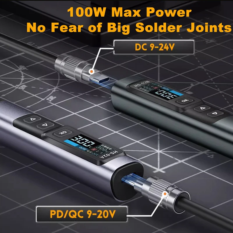 FNIRSI HS-02 inteligentna lutownica IPS kolorowy ekran Mini stacja lutownicza z narzędziem do naprawy zasilacza PD100W