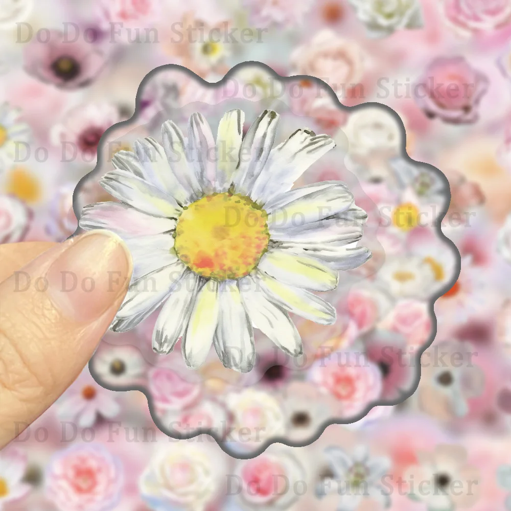 50 Stück bunte schöne rosa Blumen-Kunst-PET-Aufkleber, wasserdicht, ölbeständig, transparent, hochwertige personalisierte DIY-Buch-Telefonhülle