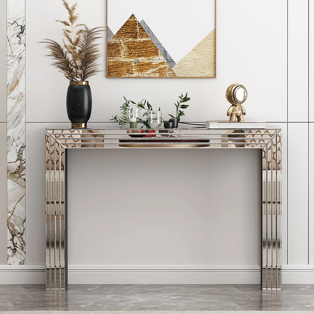 

Modern Glass Top Mirrored Console Table