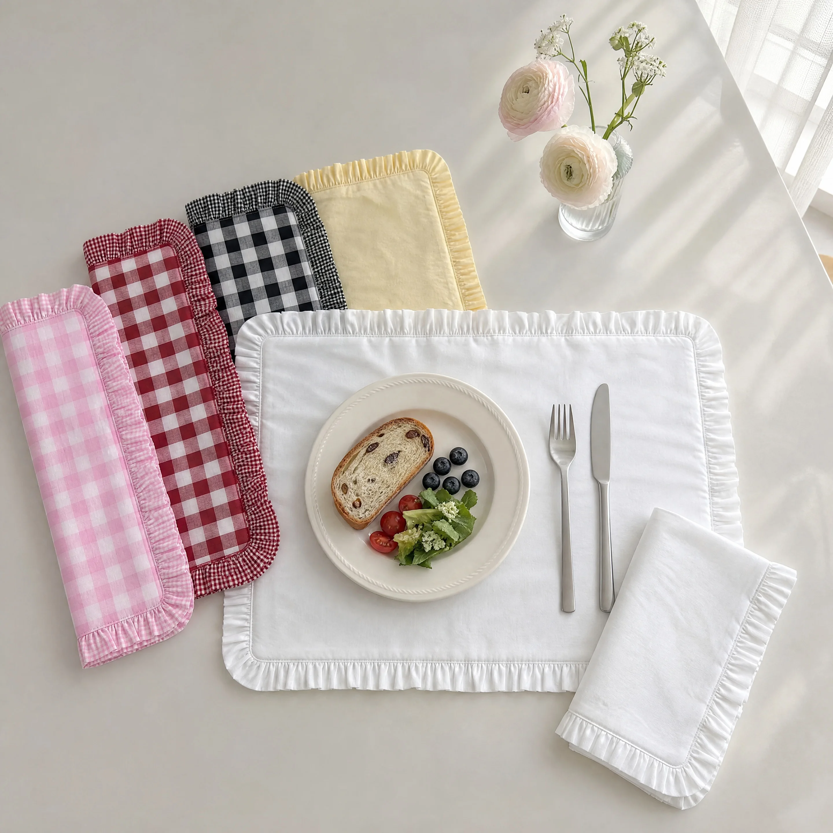 Lotus leaf plaid placemats, retro plaid decorative mats, multi-color optional, afternoon tea set plate decoration