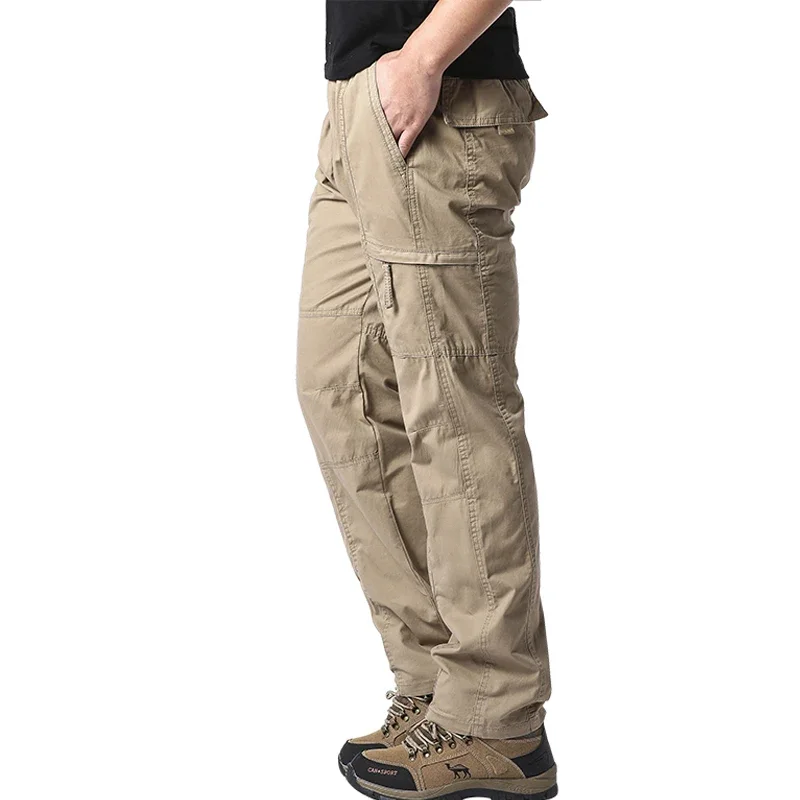 البوب الصيف رقيقة وزرة القطن الرجال متعددة جيب فضفاضة كبيرة الحجم العمل السراويل الربيع والخريف السراويل الرياضية في الهواء الطلق غير رسمية