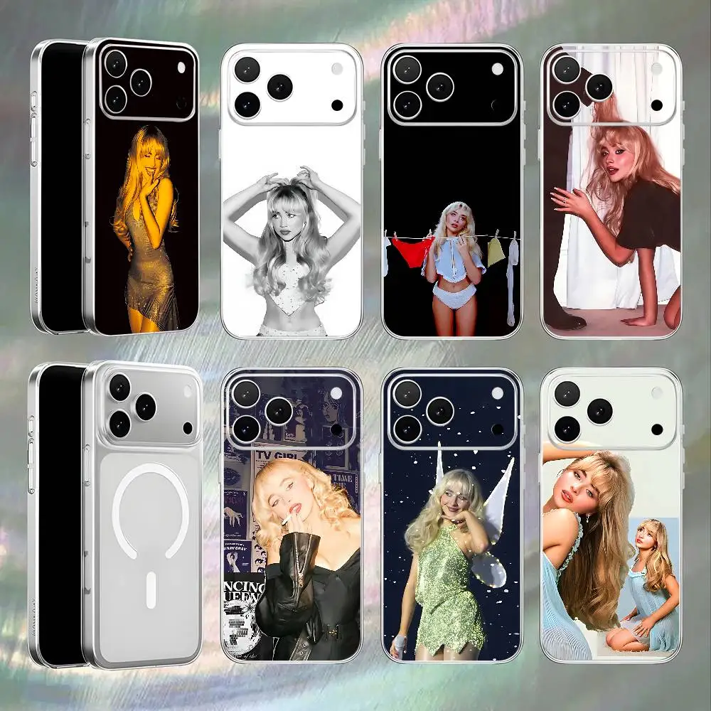 s-sebrena c-carbet For iPhone 17,16,15,14,13,12,11,Pro,Max,Plus Magnetic Wireless Charging Transparent White Phone Case