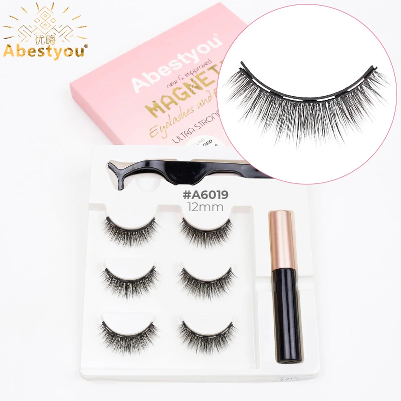 Abestyou Faux Cils Naturel 3d 3 คู่ 5 แม่เหล็กขนตาปลอมและแม่เหล็กอายไลเนอร์ชุดแหนบขนตา Ciglia Magnetiche Lashes