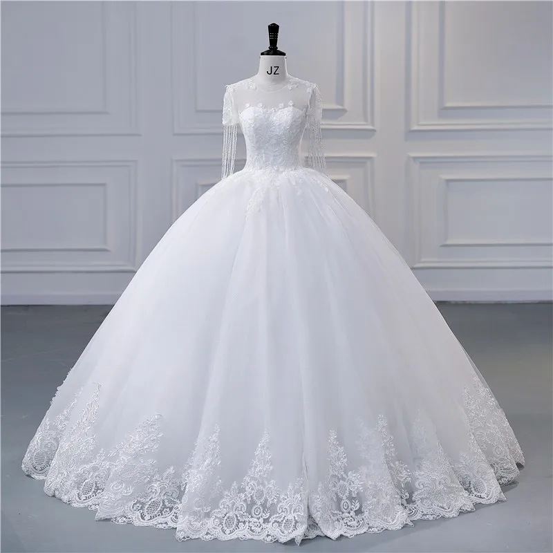 

Ashley Gloria White Wedding Dress Luxury Vestido De Noiva Classic Lace Ball Gown Real Photo Bridal Gown Plus Size Robe De Mariee