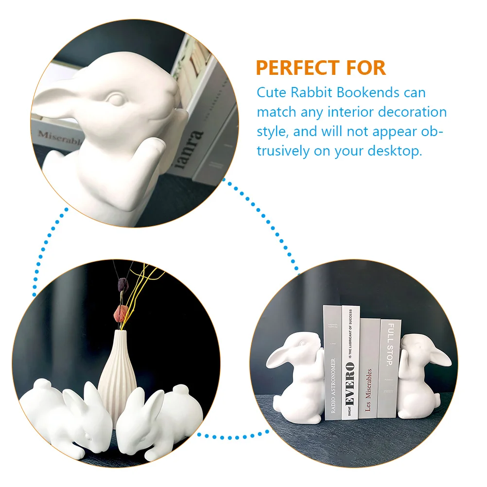 

1Pair Rabbit Bookends Ceramic Decorative Multi-Function Book Ends Desktop Organizers Non-Slip for Home Office