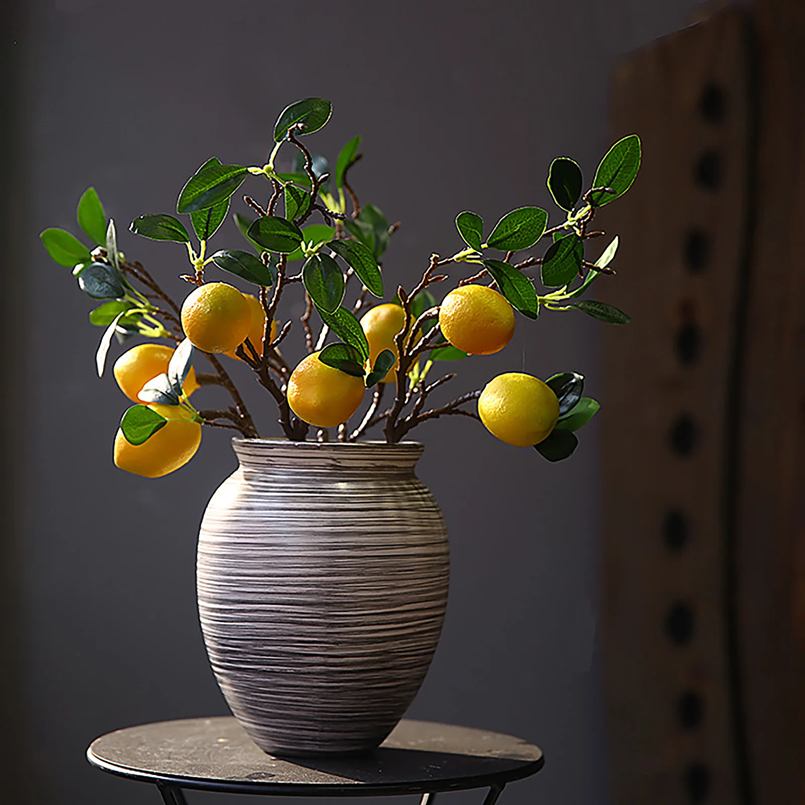 1pc Lemon Branches With Fruit Simulation Green Plants Fresh Home Decoration Photo Props Plastic Fruit Arrangement Fake Flower