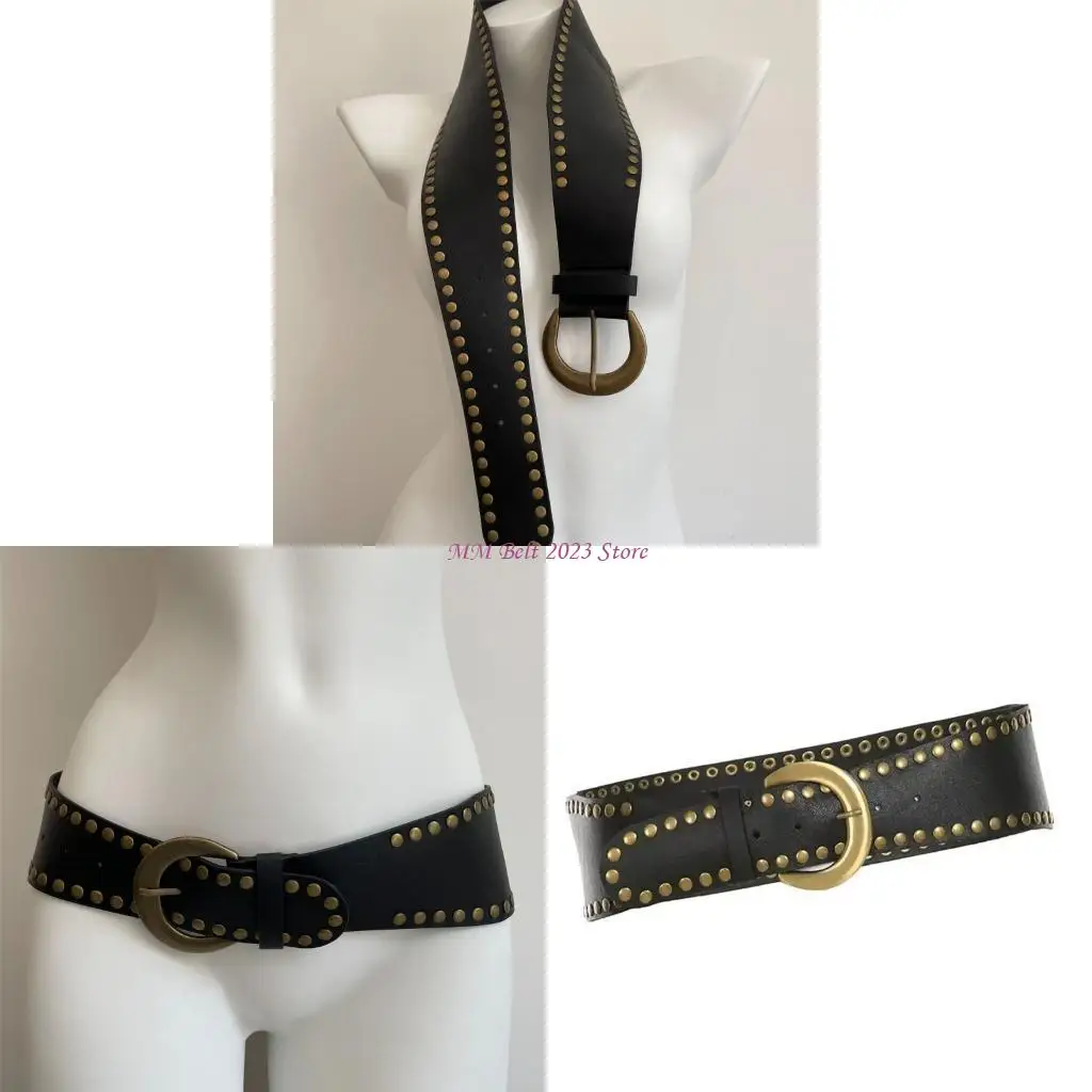 49me-快適な調節可能な-pu-レザーウエストベルト、スタッドの装飾付き、日常使用に最適、十代の若者たちと大人に最適
