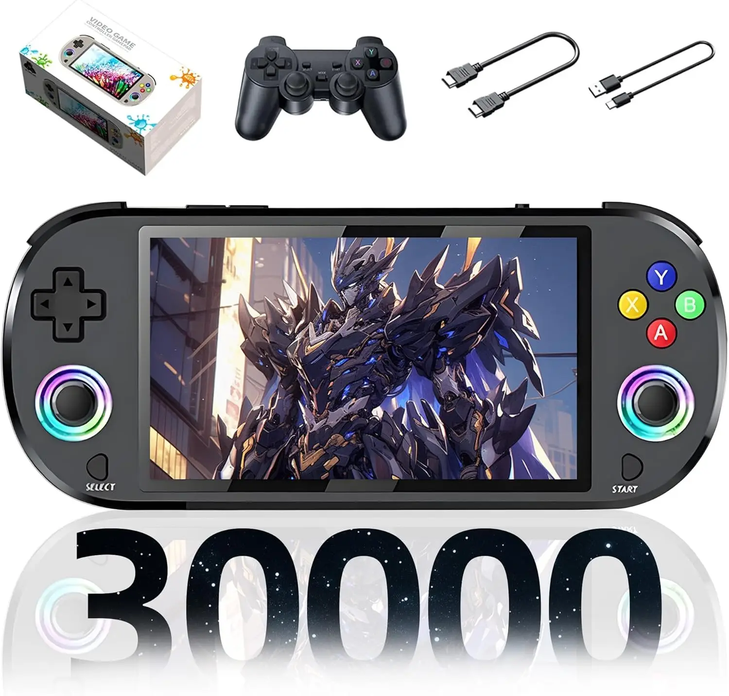 M22 Pro Retro Handheld Game Console,30000+ Games,30+ Emulators,5-inch IPS RGB Screen,with 2.4G Wireless Controller,3000mAh