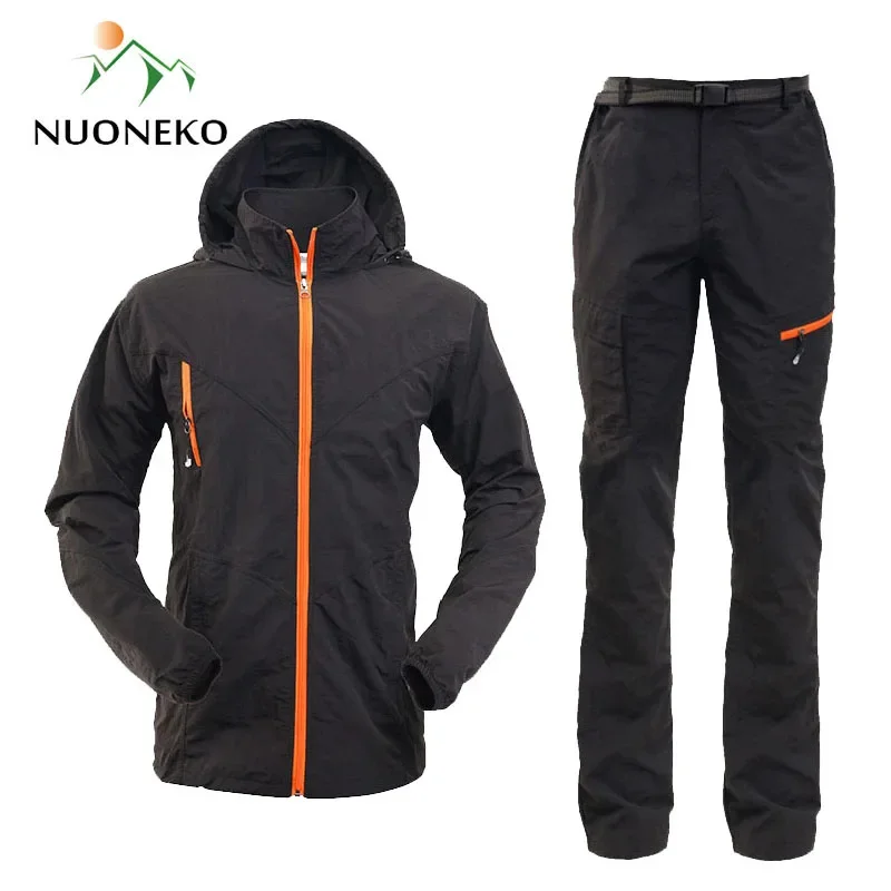 Camping Hiking Clothing Set Outdoor Sport Men Women Summer Sportswear Suit Hooded Jackets Pants Quick Dry Breathable ST01