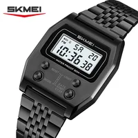 Reloj Digital SKMEI 2460 resistente al agua para Hombre, relojes de pulsera electrónicos LED Retro de lujo deportivos de acero inoxidable para Hombre, Reloj para Hombre