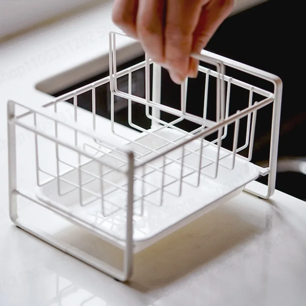 Kitchen Sink Drain Rack Adjustable Over Sink Storage Shelf with Rag Holder No Drill Wrought Iron