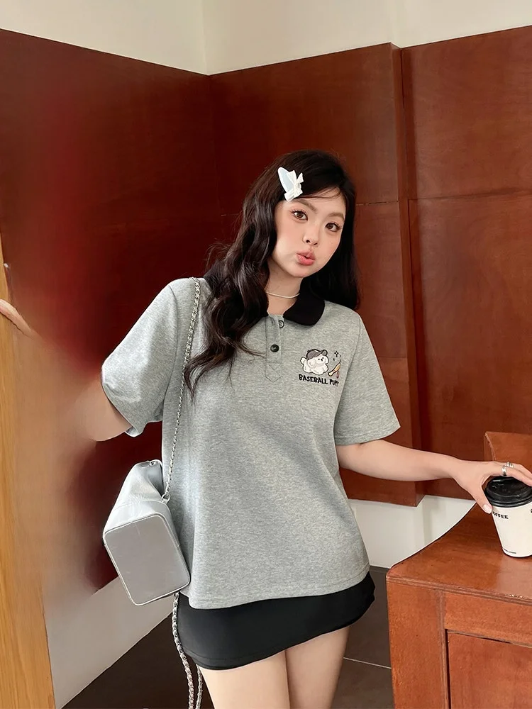 

Summer Short Sleeve Neck Design Loose Fit Beautiful T-Shirt plus Size Women's Fashionable Casual Korean Style Top