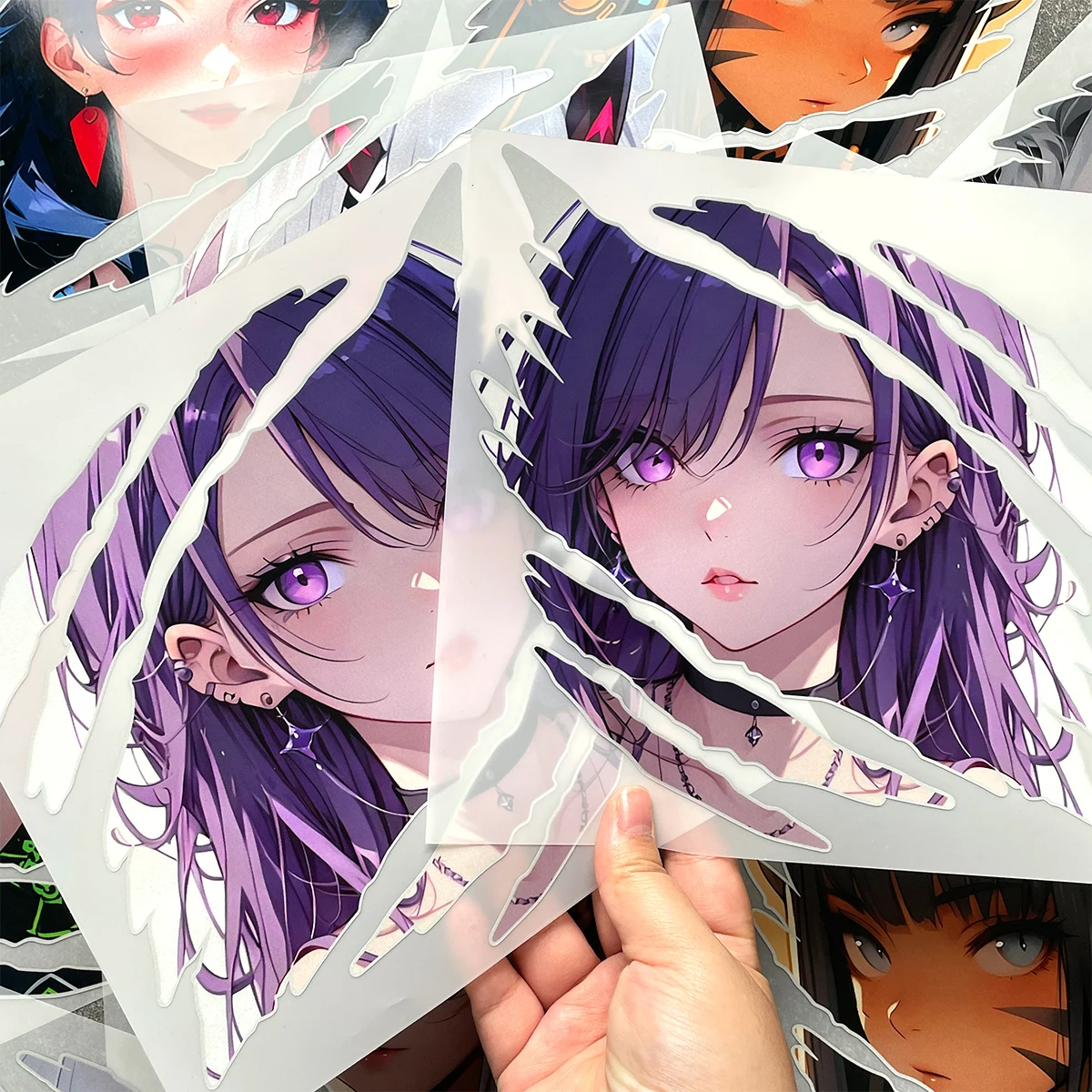 1 Pair Anime Beauty Staring Reflective Car Stickers Decor Motorcycle Auto Scooter Body Windshield Rear Trunk Decals Accessories