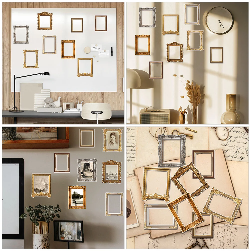 8 Pcs Vintage Photo Frame Wall Stickers Decor Border Pvc Picture Frames Collage