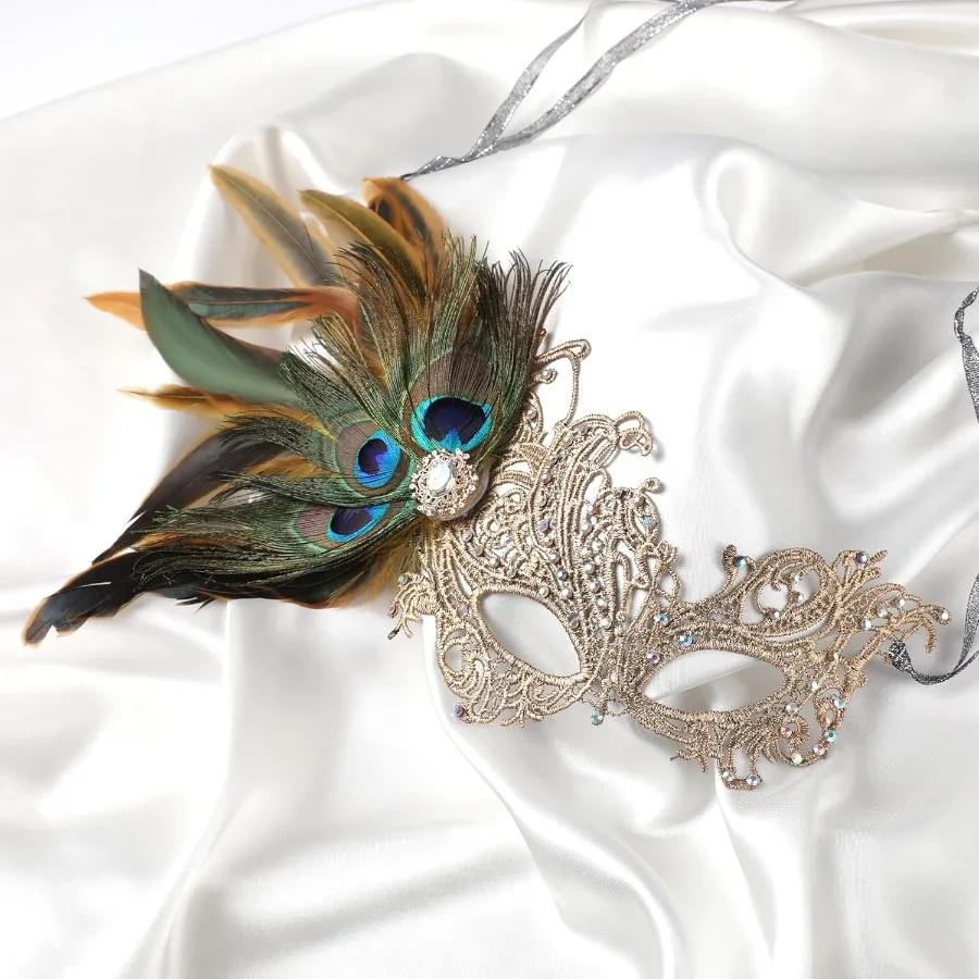 أقنعة تنكرية من الدانتيل للنساء - قناع فينيسي من ريش الطاووس من عشرينيات القرن العشرين للأزواج في الهالوين كرة ماردي جرا أنيقة مصنوعة يدويًا #3