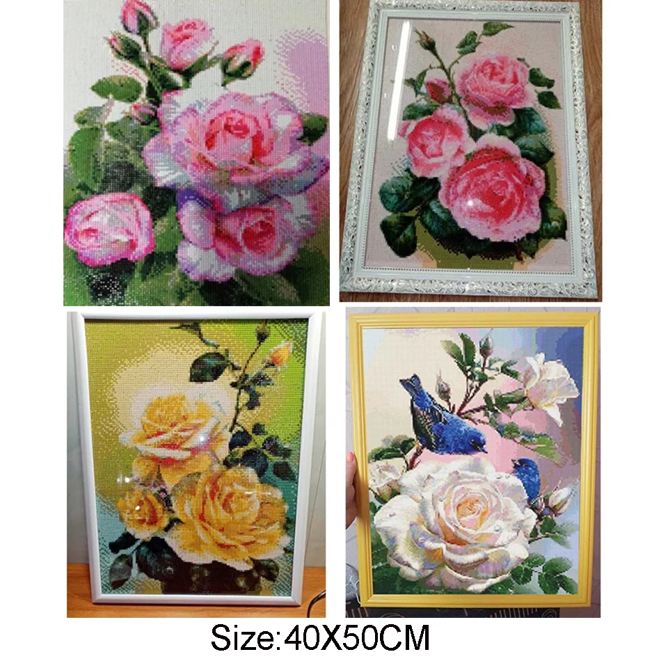 Pink Rose Diamond Painting Flower 5D Diamond Embroidery Full Drill Mosaic Picture DIY Creative Hobbies Handicrafts Decor Gift