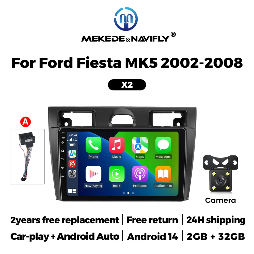 Voor Ford Fiesta Mk VI 5 Mk5 2002-2008 Draadloze Carplay Android 14 Auto Multimedia Video Player 2 DIN Radio autoradio GPS Stereo