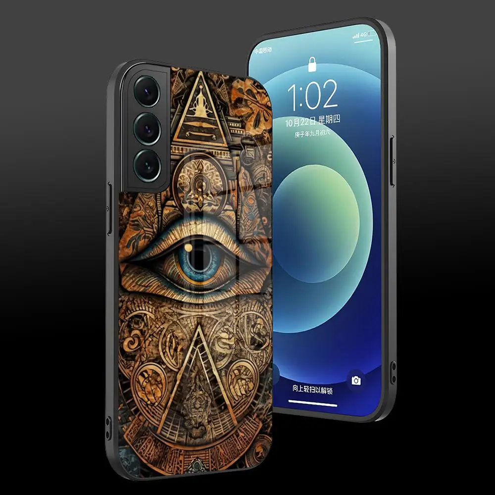 Egyptian Eye of Horus Art Phone Case for Samsung Galaxy S23 S24 S25 Ultra S21 S22 S20 Fe Plus A34 A54 A24 A52 A53 M54 Glass Cove