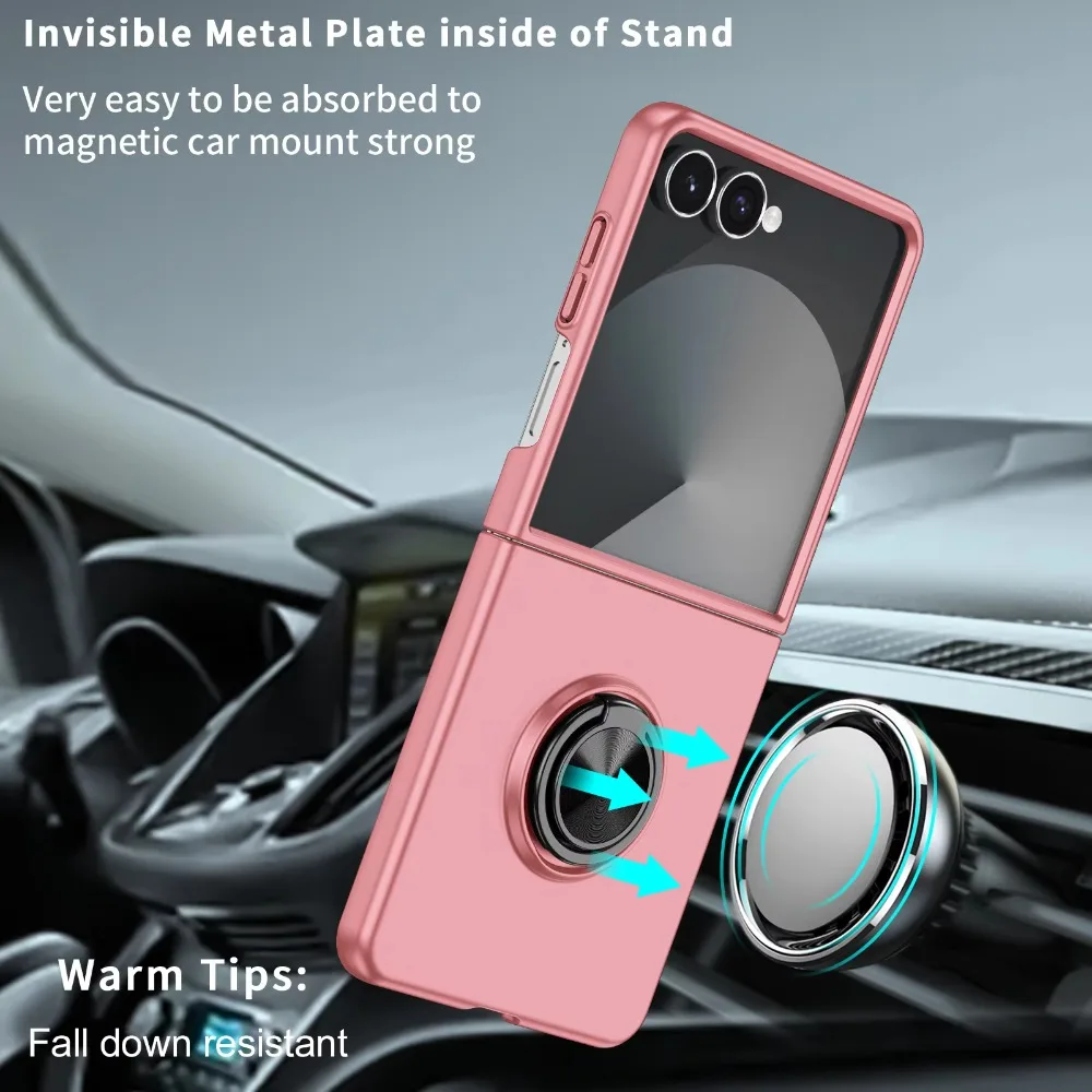 Fashion Protective Case For Samsung Z Flip 8 7 FE 6 5 Invisible Metal Plate Magnetic Car Mount Rotating Stand Anti-scratch Cover - view 4