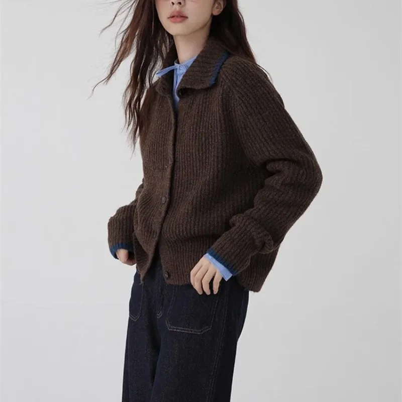 الشتاء موضة جديدة المرأة الكورية الراقية أنيقة سترة مشغولة من الصوف الدافئة فضفاضة سميكة الكشمير طوق سترة بأكمام طويلة #6