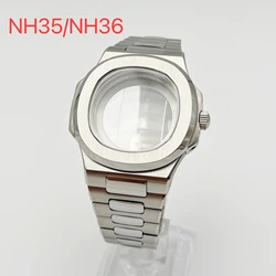 Silver 40mm case and strap components, Nautilus assembly parts, high-quality NH35 case, stainless steel and sapphire glass