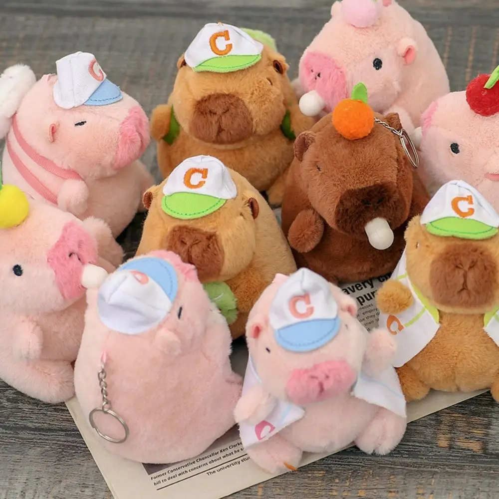 Pink Plush Capybara Doll Toy Stuffed Animals Keychain Pendant Car Ornament Bag Decoration Cartoon Capybara Doll Birthday Gift